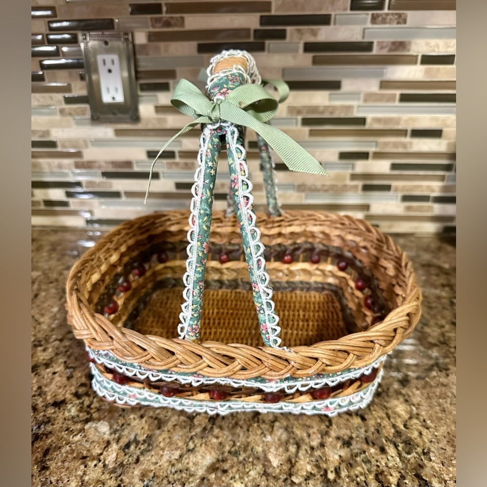 Decorative Basket with Green and white trimmings Length 12” X 10” Wide